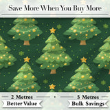 Cute Green Christmas Trees Golden Ornaments Seamless Pattern Digital Print Fabric by the Metre UK Sewing Quilting Textile