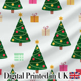 Festive Christmas Trees Gifts Holiday Seamless Pattern Digital Print Fabric by the Metre UK Sewing Quilting Textile