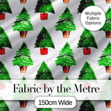 Watercolor Christmas Trees in Pots Hand Painted Seamless Pattern Digital Print Fabric by the Metre UK Sewing Quilting Textile