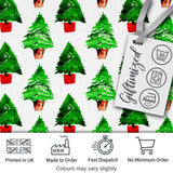Watercolor Christmas Trees in Pots Hand Painted Seamless Pattern Digital Print Fabric by the Metre UK Sewing Quilting Textile
