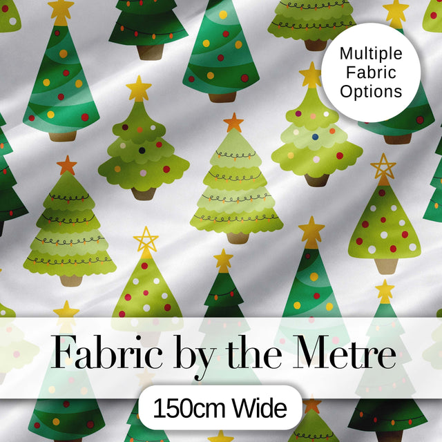 Cute Mixed Christmas Trees Colorful Festive Seamless Pattern Digital Print Fabric by the Metre UK Sewing Quilting Textile