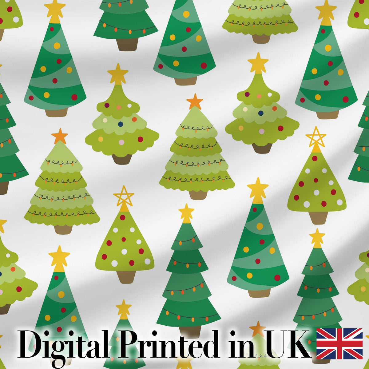 Cute Mixed Christmas Trees Colorful Festive Seamless Pattern Digital Print Fabric by the Metre UK Sewing Quilting Textile