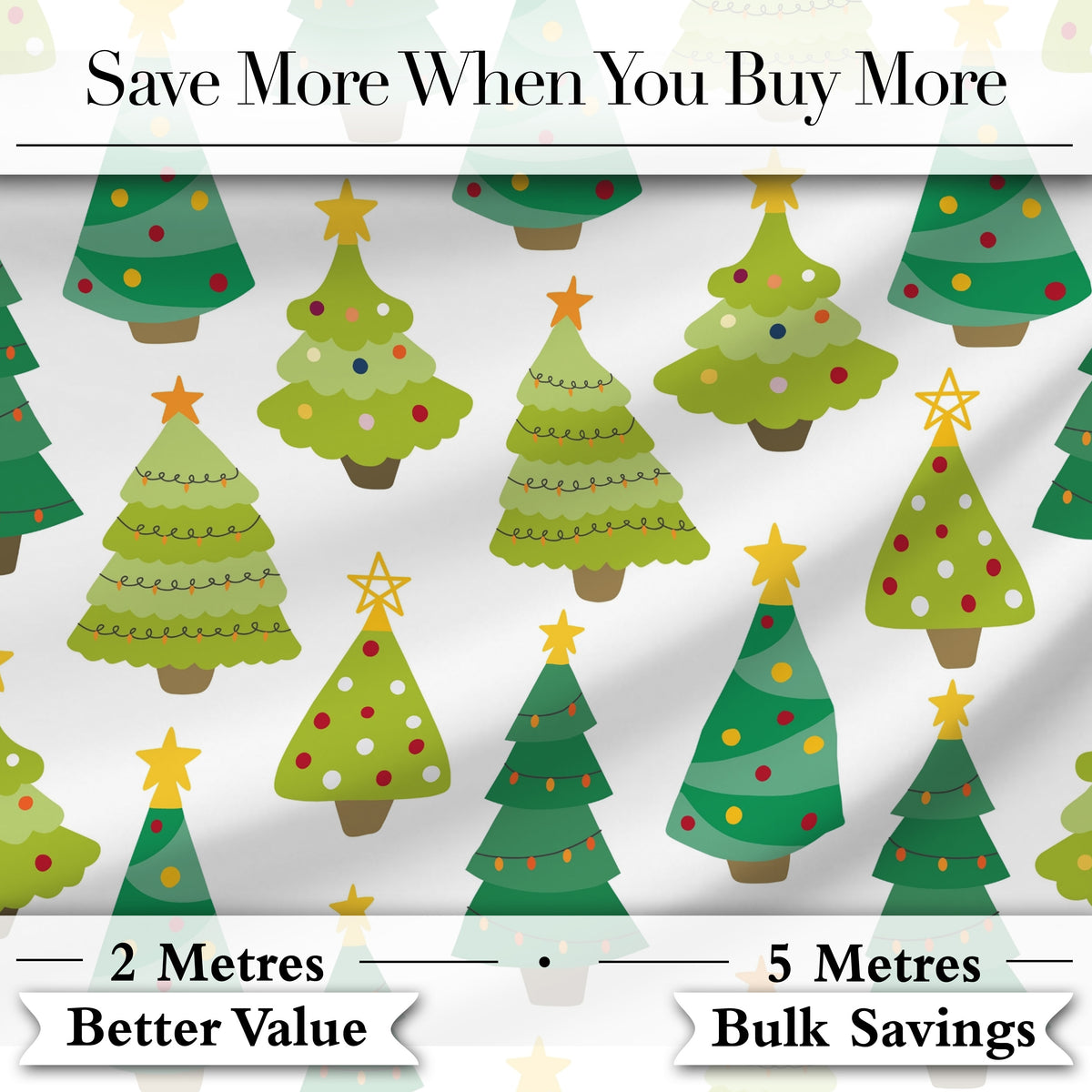 Cute Mixed Christmas Trees Colorful Festive Seamless Pattern Digital Print Fabric by the Metre UK Sewing Quilting Textile