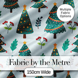 Decorated Christmas Trees Berries Winter Foliage Seamless Pattern Digital Print Fabric by the Metre UK Sewing Quilting Textile