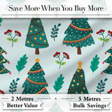 Decorated Christmas Trees Berries Winter Foliage Seamless Pattern Digital Print Fabric by the Metre UK Sewing Quilting Textile