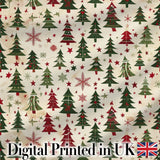 Rustic Christmas Trees Stars Holiday Winter Seamless Pattern Digital Print Fabric by the Metre UK Sewing Quilting Textile
