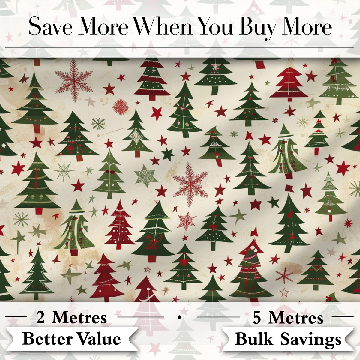 Rustic Christmas Trees Stars Holiday Winter Seamless Pattern Digital Print Fabric by the Metre UK Sewing Quilting Textile