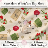 Cute Christmas Mouse with Gifts Berries and Snowflakes Seamless Pattern Digital Print Fabric by the Metre UK Sewing Quilting Textile