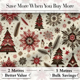 Vintage Red Black Snowflakes and Christmas Trees Seamless Pattern Digital Print Fabric by the Metre UK Sewing Quilting Textile