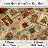 Vintage Christmas Postcards Floral Letters Collage Seamless Pattern Digital Print Fabric by the Metre UK Sewing Quilting Textile