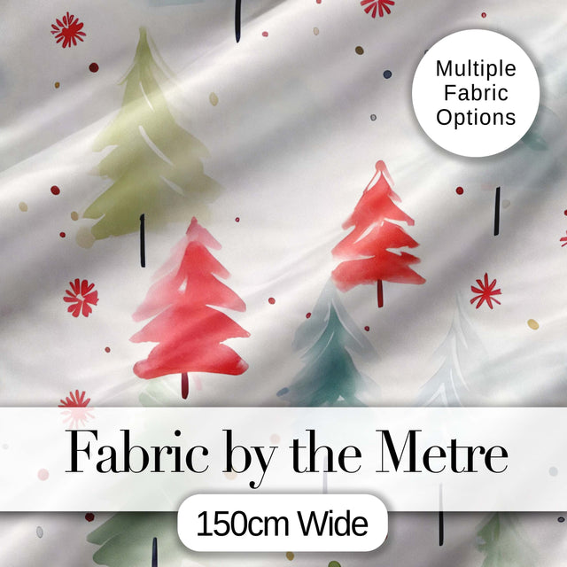 Soft Watercolor Christmas Trees Minimal Winter Seamless Pattern Digital Print Fabric by the Metre UK Sewing Quilting Textile