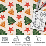 Watercolor Christmas Bells Stars and Trees Seamless Pattern Digital Print Fabric by the Metre UK Sewing Quilting Textile
