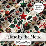 Festive Christmas Stars Ornaments Holly Leaves Seamless Pattern Digital Print Fabric by the Metre UK Sewing Quilting Textile