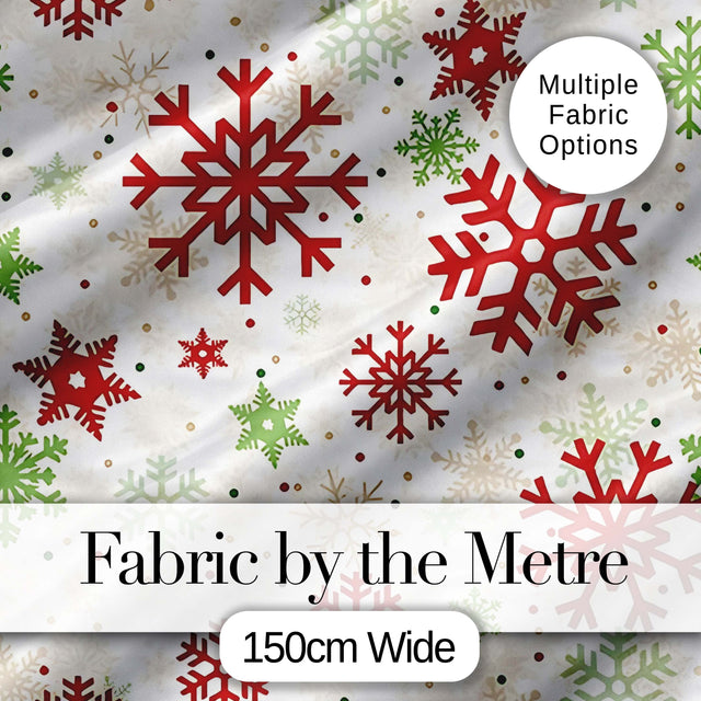 Red Green Snowflake Winter Holiday Seamless Pattern Digital Print Fabric by the Metre UK Sewing Quilting Textile