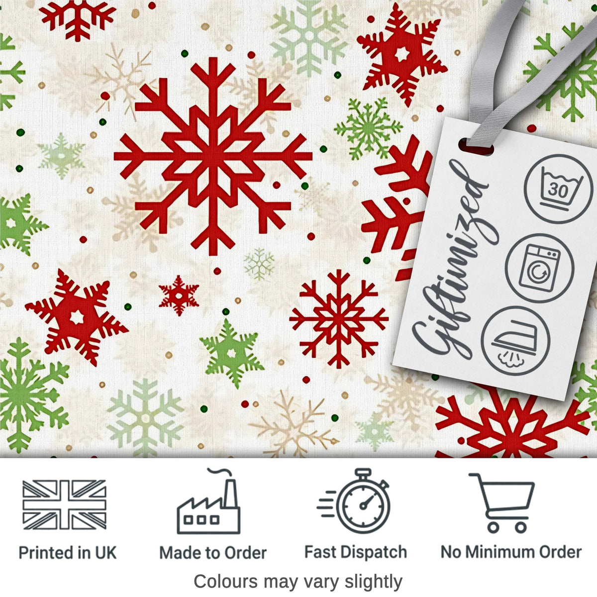 Red Green Snowflake Winter Holiday Seamless Pattern Digital Print Fabric by the Metre UK Sewing Quilting Textile