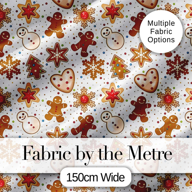 Cute Gingerbread Cookies Stars Hearts Snowflakes Seamless Pattern Digital Print Fabric by the Metre UK Sewing Quilting Textile