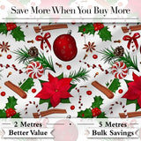 Festive Poinsettia Holly Candy Cane Cinnamon Seamless Pattern Digital Print Fabric by the Metre UK Sewing Quilting Textile