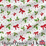 Christmas Holly Leaves Red Bows Polka Dots Seamless Pattern Digital Print Fabric by the Metre UK Sewing Quilting Textile