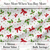 Christmas Holly Leaves Red Bows Polka Dots Seamless Pattern Digital Print Fabric by the Metre UK Sewing Quilting Textile
