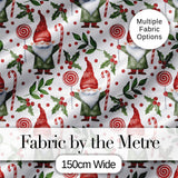 Watercolor Christmas Gnome Candy Cane Lollipop Seamless Pattern Digital Print Fabric by the Metre UK Sewing Quilting Textile