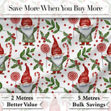 Watercolor Christmas Gnome Candy Cane Lollipop Seamless Pattern Digital Print Fabric by the Metre UK Sewing Quilting Textile
