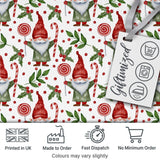 Watercolor Christmas Gnome Candy Cane Lollipop Seamless Pattern Digital Print Fabric by the Metre UK Sewing Quilting Textile