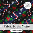 Christmas Candy Cane Holly Snowflakes Dark Seamless Pattern Digital Print Fabric by the Metre UK Sewing Quilting Textile