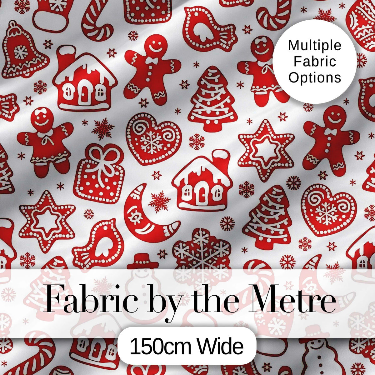 Red Christmas Gingerbread  Snowflake Seamless Pattern Digital Print Fabric by the Metre UK Sewing Quilting Textile