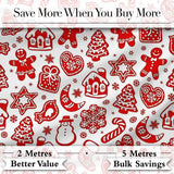 Red Christmas Gingerbread  Snowflake Seamless Pattern Digital Print Fabric by the Metre UK Sewing Quilting Textile