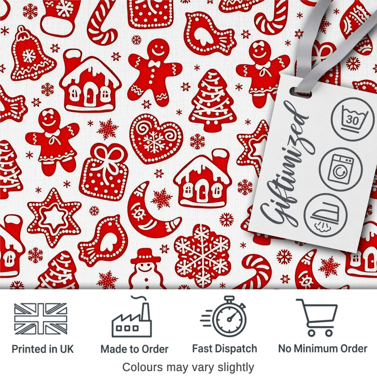 Red Christmas Gingerbread  Snowflake Seamless Pattern Digital Print Fabric by the Metre UK Sewing Quilting Textile