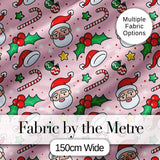 Cute Santa Face Hats Candy Cane Pink Seamless Pattern Digital Print Fabric by the Metre UK Sewing Quilting Textile