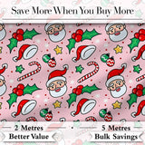 Cute Santa Face Hats Candy Cane Pink Seamless Pattern Digital Print Fabric by the Metre UK Sewing Quilting Textile