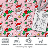 Cute Santa Face Hats Candy Cane Pink Seamless Pattern Digital Print Fabric by the Metre UK Sewing Quilting Textile