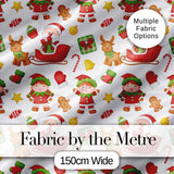Cute Santa Reindeer Elf Characters Seamless Pattern Digital Print Fabric by the Metre UK Sewing Quilting Textile
