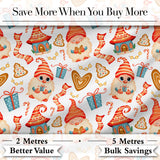 Cute Christmas Gnome House Candy Cane Gift Seamless Pattern Digital Print Fabric by the Metre UK Sewing Quilting Textile