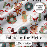 Cute Santa Reindeer Gingerbread Wreath Seamless Pattern Digital Print Fabric by the Metre UK Sewing Quilting Textile