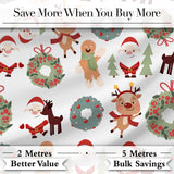 Cute Santa Reindeer Gingerbread Wreath Seamless Pattern Digital Print Fabric by the Metre UK Sewing Quilting Textile