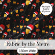 Festive Champagne Glass Santa Hat Bells Seamless Pattern Digital Print Fabric by the Metre UK Sewing Quilting Textile