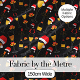 Festive Champagne Glass Santa Hat Bells Seamless Pattern Digital Print Fabric by the Metre UK Sewing Quilting Textile