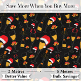 Festive Champagne Glass Santa Hat Bells Seamless Pattern Digital Print Fabric by the Metre UK Sewing Quilting Textile