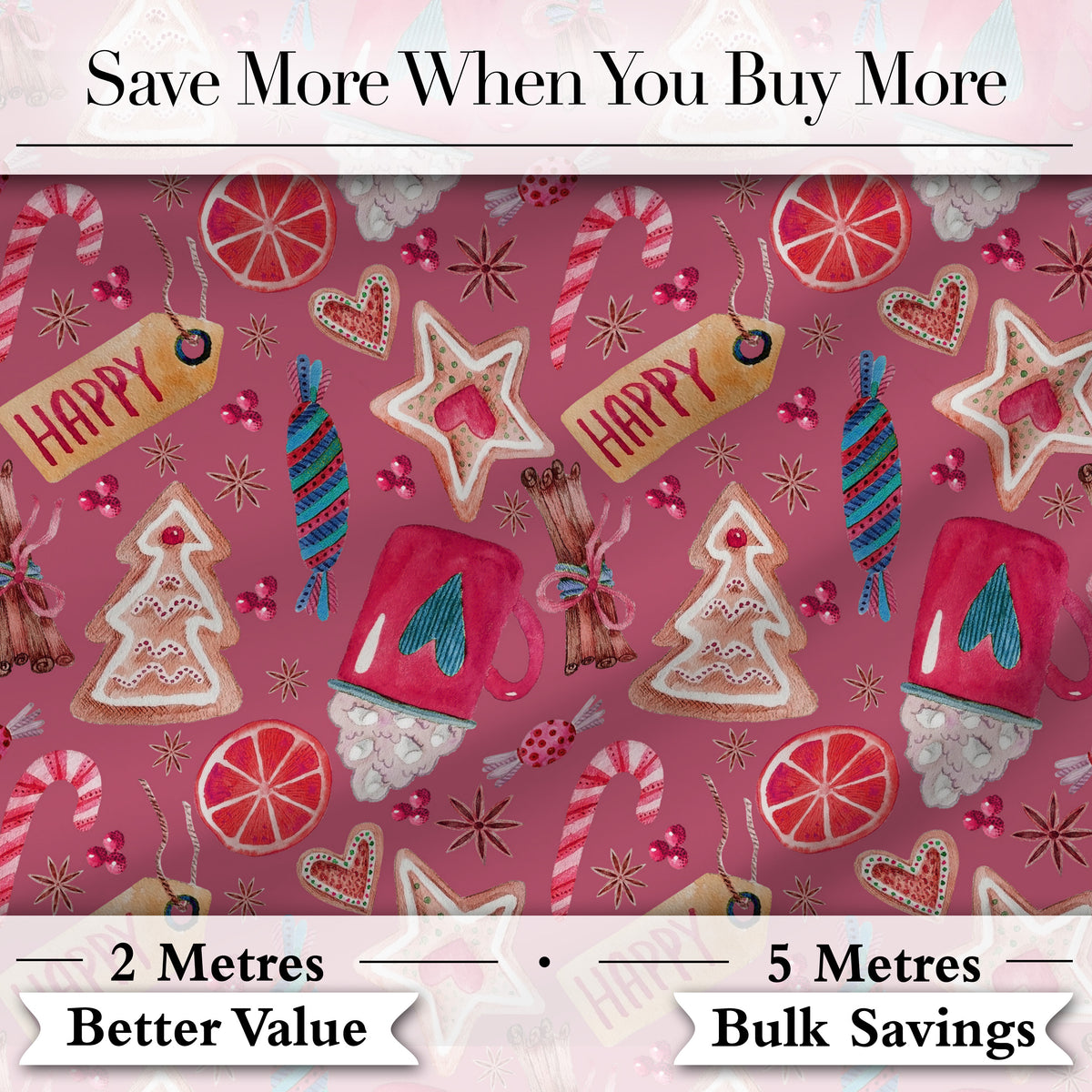 Watercolor Christmas Cookies Candy Cane Orange Slice Mug Festive  Digital Print Fabric by the Metre UK Sewing Quilting Textile