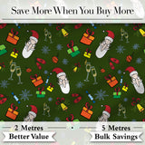 Santa Claus Gifts Mittens Champagne Glass Snowflakes Festive Seamless Pattern Digital Print Fabric by the Metre UK Sewing Quilting Textile