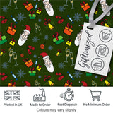 Santa Claus Gifts Mittens Champagne Glass Snowflakes Festive Seamless Pattern Digital Print Fabric by the Metre UK Sewing Quilting Textile