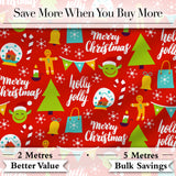 Merry Christmas Holly Jolly Tree Candy Cane Snowflake Festive Seamless Pattern Digital Print Fabric by the Metre UK Sewing Quilting Textile
