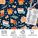 Happy Holiday Bells Gift Box Snowflakes Winter Festive Seamless Pattern Digital Print Fabric by the Metre UK Sewing Quilting Textile
