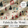 Vintage Christmas Village Snowman Santa Ice Skating Festive Winter Scene  Digital Print Fabric by the Metre UK Sewing Quilting Textile