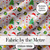 Cute Snowman Tree Candy Cane Ornaments Holiday Seamless Pattern Digital Print Fabric by the Metre UK Sewing Quilting Textile