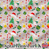Cute Snowman Tree Candy Cane Ornaments Holiday Seamless Pattern Digital Print Fabric by the Metre UK Sewing Quilting Textile