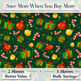Green Christmas Gifts Baubles Candy Cane Festive Holiday Seamless Pattern Digital Print Fabric by the Metre UK Sewing Quilting Textile