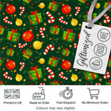 Green Christmas Gifts Baubles Candy Cane Festive Holiday Seamless Pattern Digital Print Fabric by the Metre UK Sewing Quilting Textile